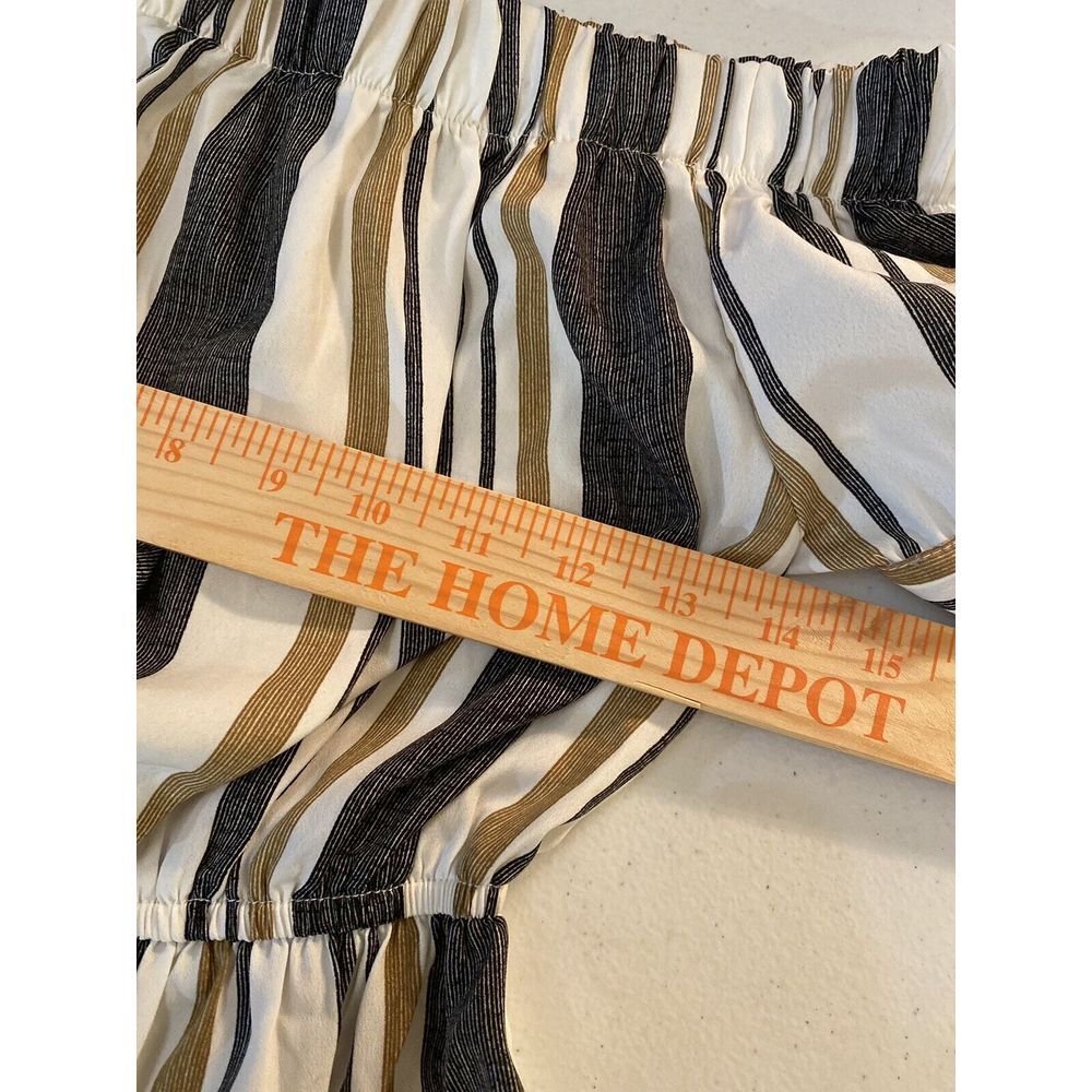Blush Off The Shoulder Mini Dress Womens Size S Striped Black White Tan Neutral - Picture 5 of 6